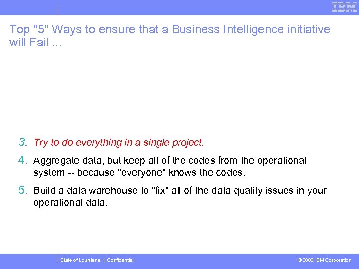 Top "5" Ways to ensure that a Business Intelligence initiative will Fail. . .