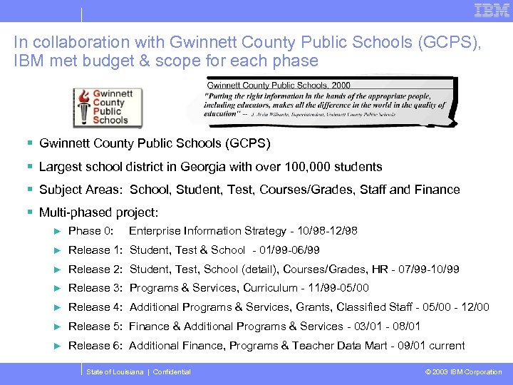 In collaboration with Gwinnett County Public Schools (GCPS), IBM met budget & scope for