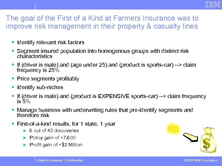 The goal of the First of a Kind at Farmers Insurance was to improve