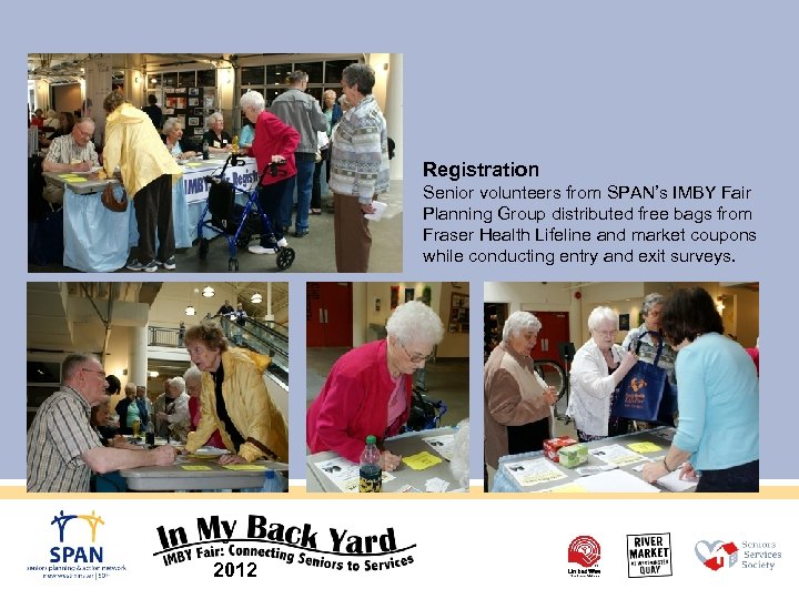 Registration Senior volunteers from SPAN’s IMBY Fair Planning Group distributed free bags from Fraser