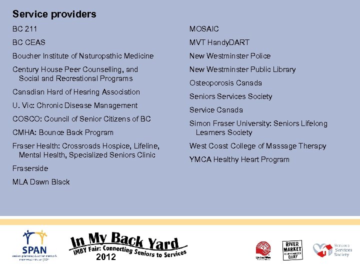 Service providers BC 211 MOSAIC BC CEAS MVT Handy. DART Boucher Institute of Naturopathic