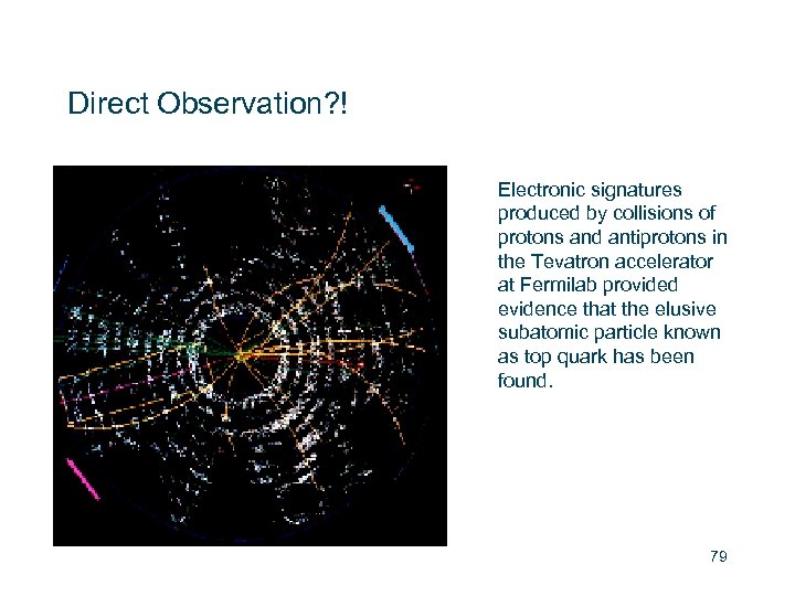 Direct Observation? ! Electronic signatures produced by collisions of protons and antiprotons in the