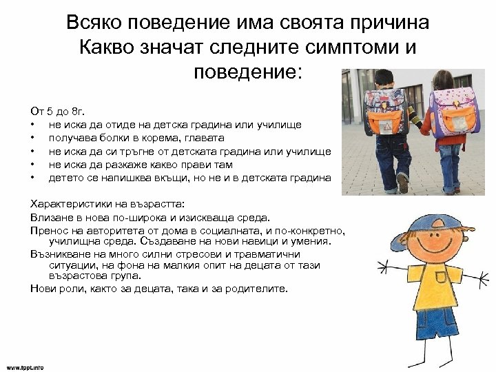 Всяко поведение има своята причина Какво значат следните симптоми и поведение: От 5 до