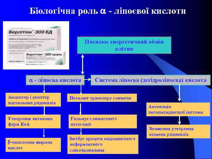 Біологічна роль - ліпоєвої кислоти Посилює енергетичний обмін клітин - ліпоєва кислота Система ліпоєва