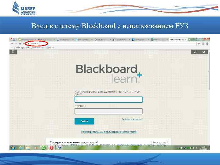 Вход в систему Blackboard с использованием ЕУЗ 