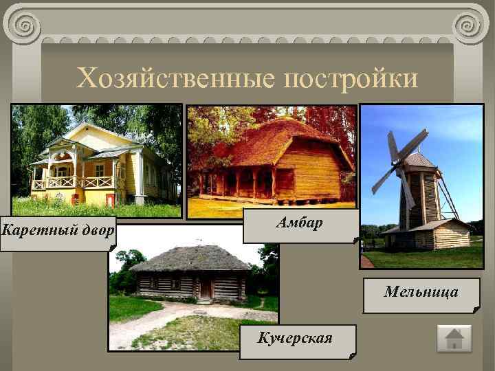 Хозяйственные постройки Каретный двор Амбар Мельница Кучерская 