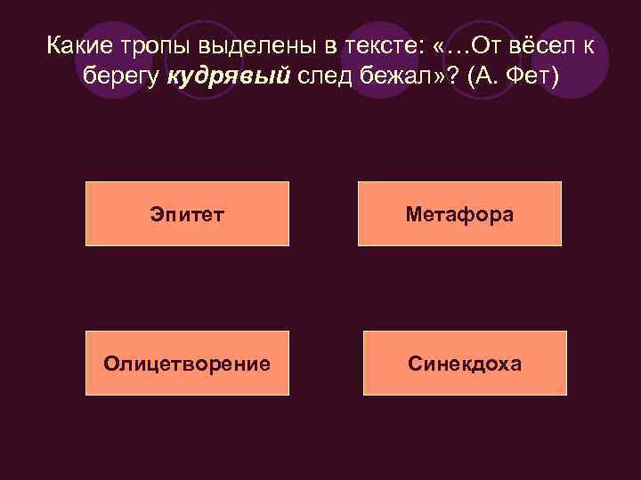 Какие тропы выделены в тексте: «…От вёсел к берегу кудрявый след бежал» ? (А.