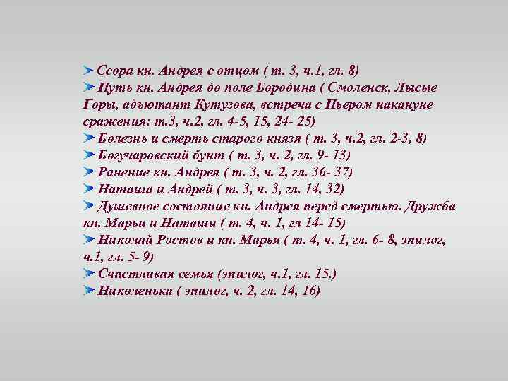 Ссора кн. Андрея с отцом ( т. 3, ч. 1, гл. 8) Путь кн.