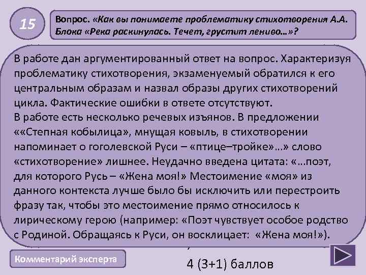 15 Вопрос. «Как вы понимаете проблематику стихотворения А. А. Блока «Река раскинулась. Течет, грустит