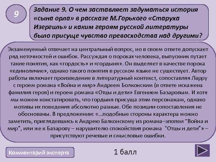 9 Задание 9. О чем заставляет задуматься история «сына орла» в рассказе М. Горького