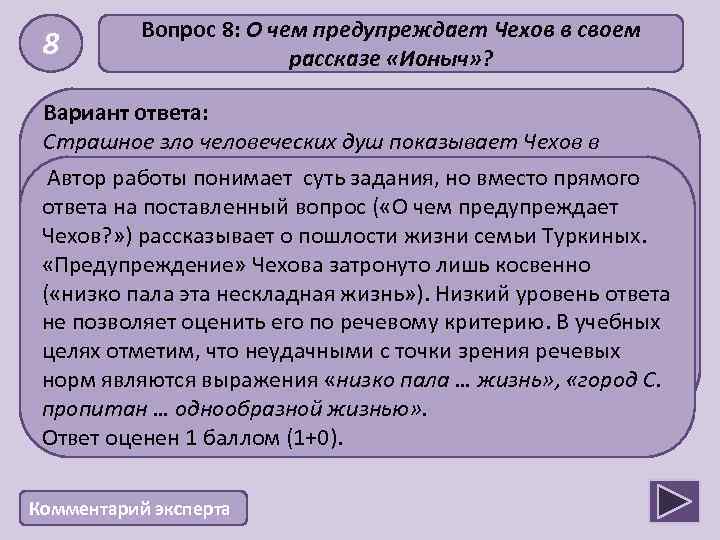 8 Вопрос 8: О чем предупреждает Чехов в своем рассказе «Ионыч» ? Вариант ответа: