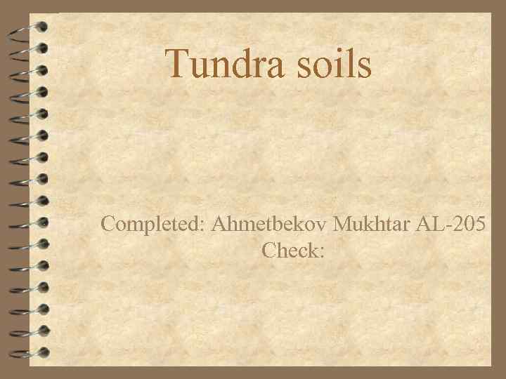 Tundra soils Completed: Ahmetbekov Mukhtar AL-205 Check: 