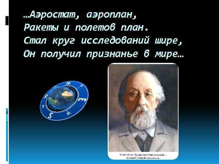 …Аэростат, аэроплан, Ракеты и полетов план. Стал круг исследований шире, Он получил признанье в