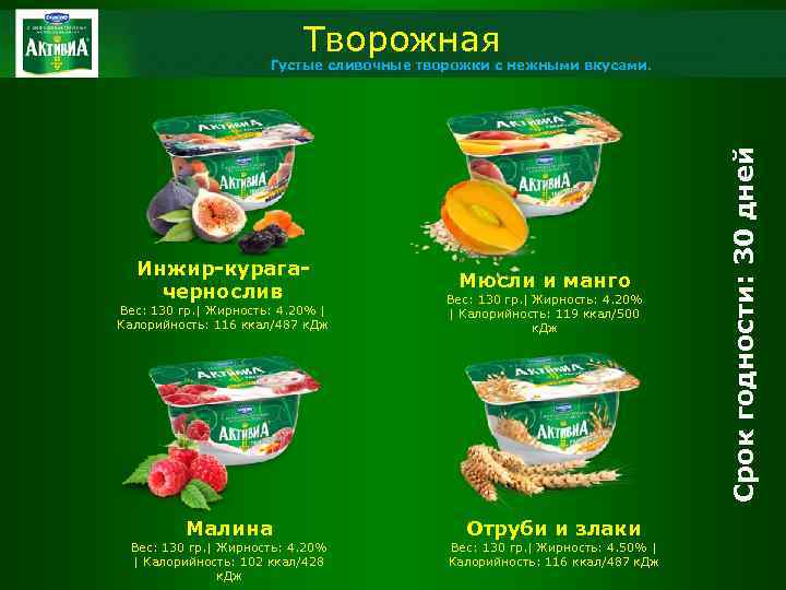 Творожная Инжир-курагачернослив Вес: 130 гр. | Жирность: 4. 20% | Калорийность: 116 ккал/487 к.
