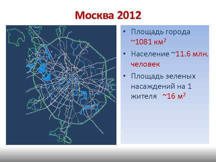 Москва 2012 • Площадь города ~1081 км 2 • Население ~11. 6 млн. человек
