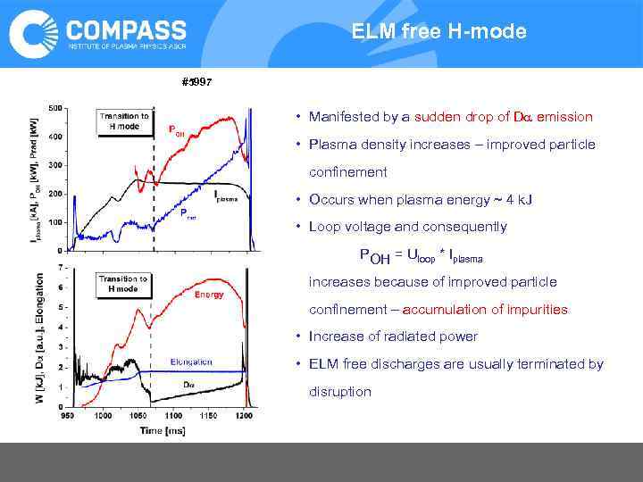 ELM free H-mode #5997 • Manifested by a sudden drop of Da emission •