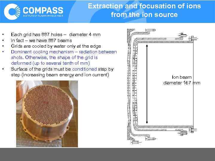 Extraction and focusation of ions from the ion source • • • Each grid