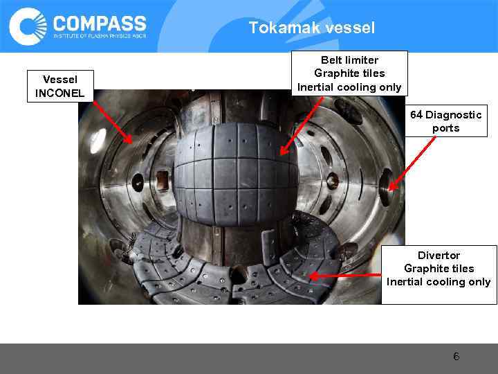 Tokamak vessel Vessel INCONEL Belt limiter Graphite tiles Inertial cooling only 64 Diagnostic ports