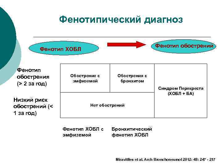 Фенотипический диагноз Фенотип обострений Фенотип ХОБЛ Фенотип обострения (> 2 за год) Низкий риск