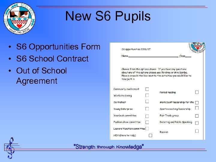 New S 6 Pupils • S 6 Opportunities Form • S 6 School Contract