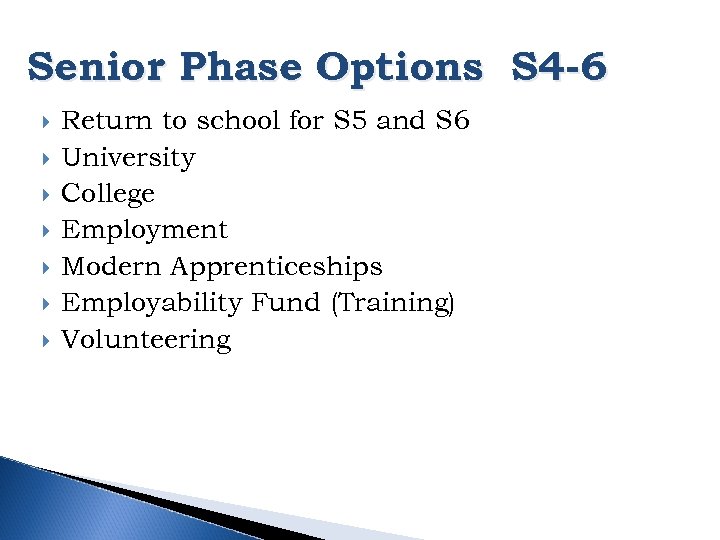 Senior Phase Options S 4 -6 Return to school for S 5 and S