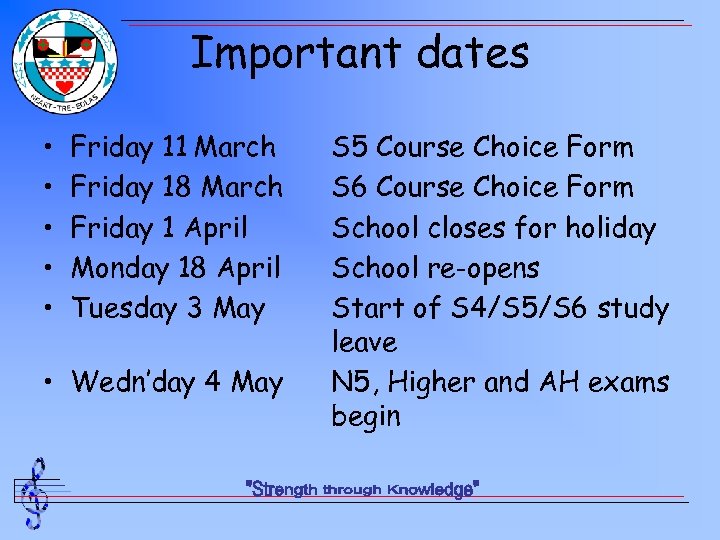 Important dates • • • Friday 11 March Friday 18 March Friday 1 April