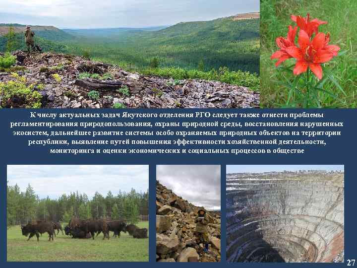 К числу актуальных задач Якутского отделения РГО следует также отнести проблемы регламентирования природопользования, охраны
