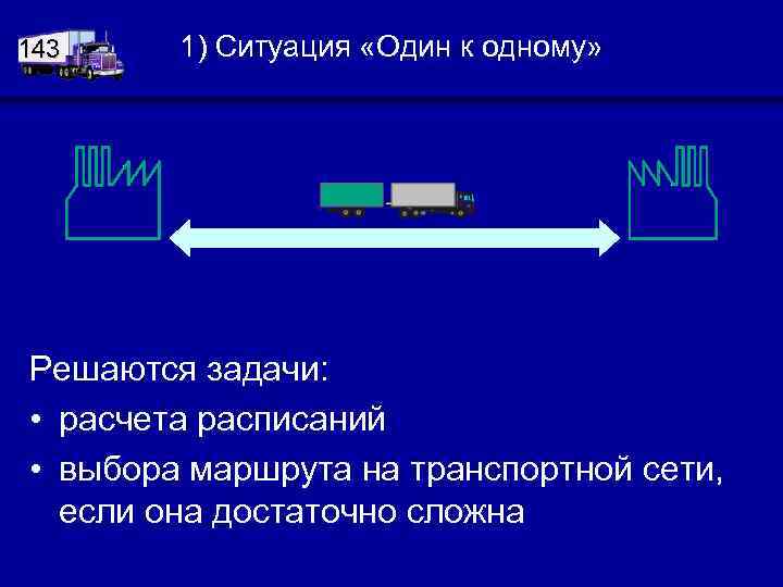 143 1) Ситуация «Один к одному» Решаются задачи: • расчета расписаний • выбора маршрута