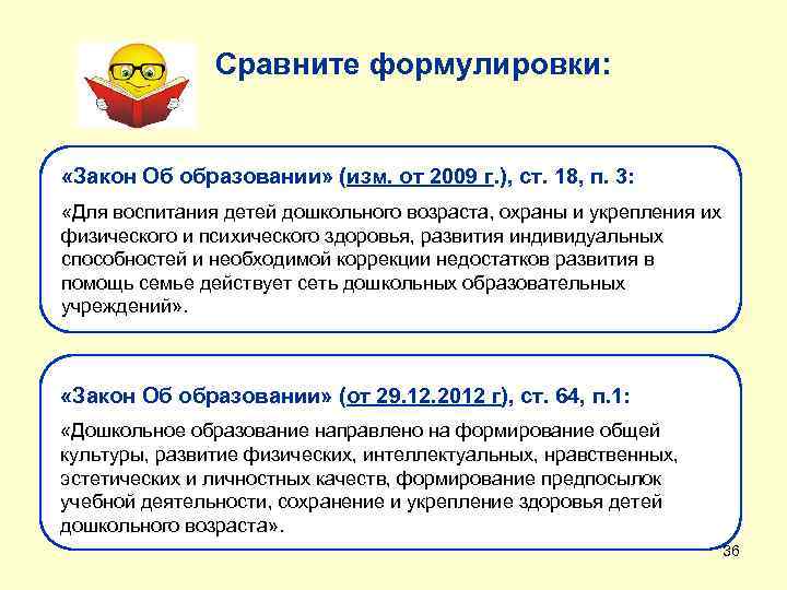 Сравните формулировки: «Закон Об образовании» (изм. от 2009 г. ), ст. 18, п. 3: