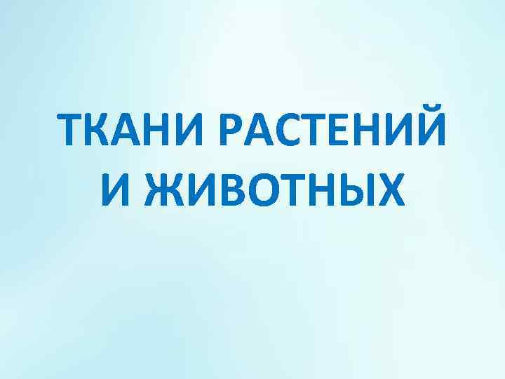 ТКАНИ РАСТЕНИЙ И ЖИВОТНЫХ 