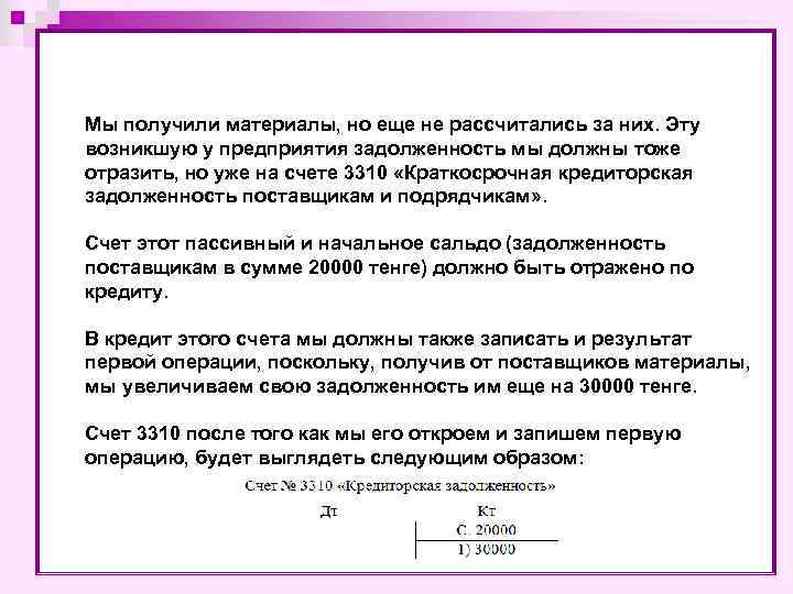 Мы получили материалы, но еще не рассчитались за них. Эту возникшую у предприятия задолженность