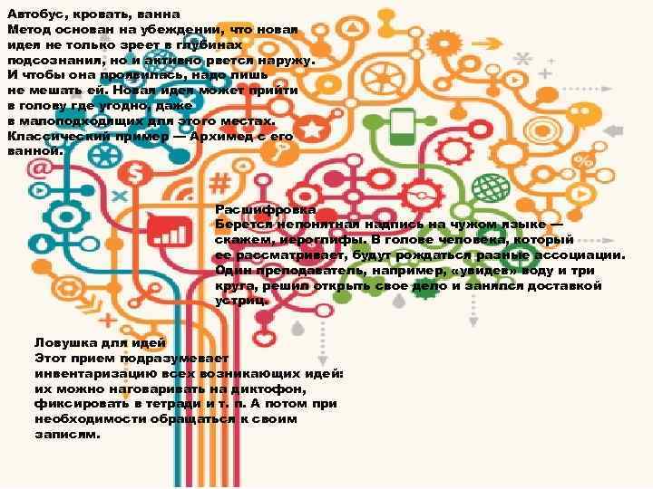 Автобус, кровать, ванна Метод основан на убеждении, что новая идея не только зреет в