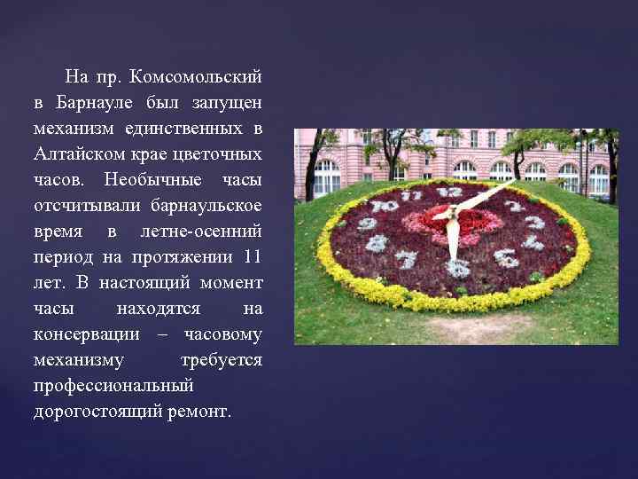 На пр. Комсомольский в Барнауле был запущен механизм единственных в Алтайском крае цветочных часов.