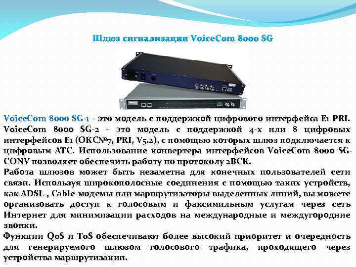 Шлюз сигнализации Voice. Com 8000 SG-1 - это модель с поддержкой цифрового интерфейса Е