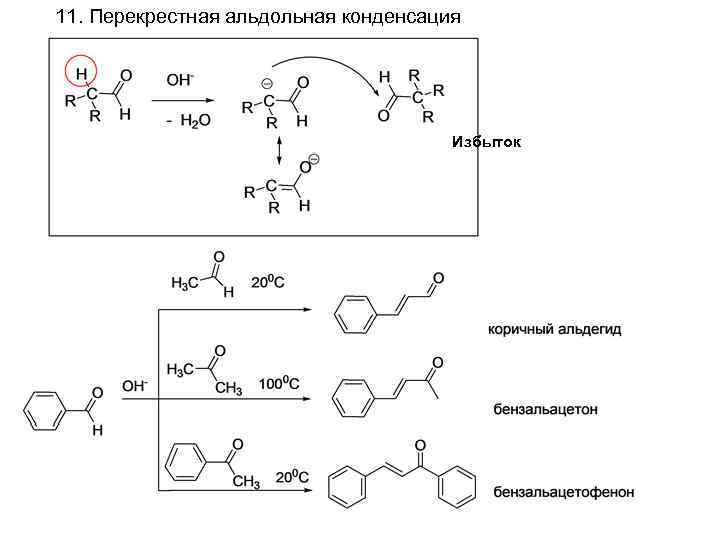 11. Перекрестная альдольная конденсация Избыток 