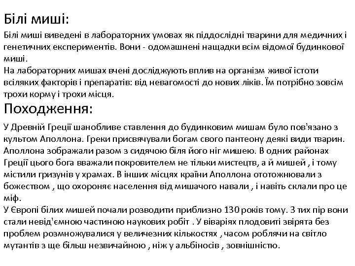 Білі миші: Білі миші виведені в лабораторних умовах як піддослідні тварини для медичних і