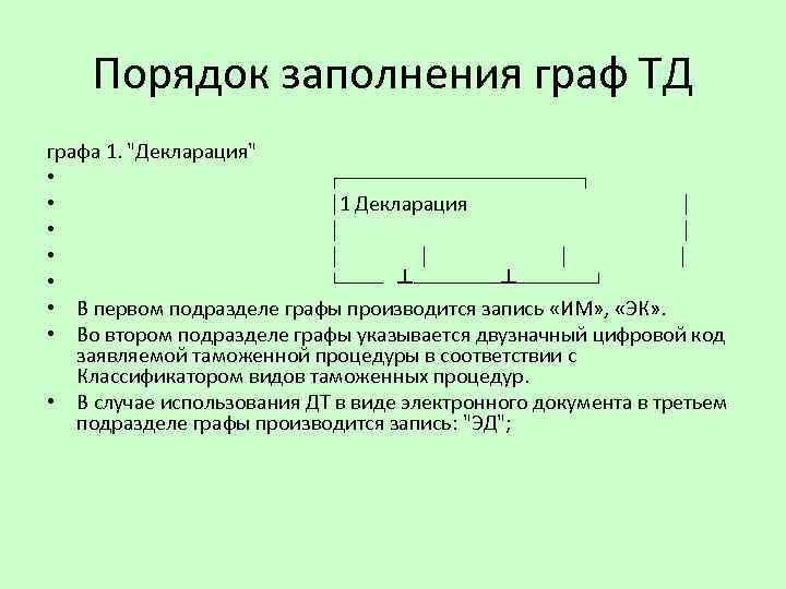 Порядок заполнения граф ТД графа 1. 