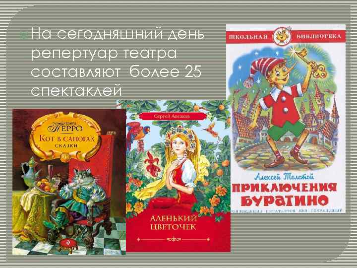  На сегодняшний день репертуар театра составляют более 25 спектаклей 