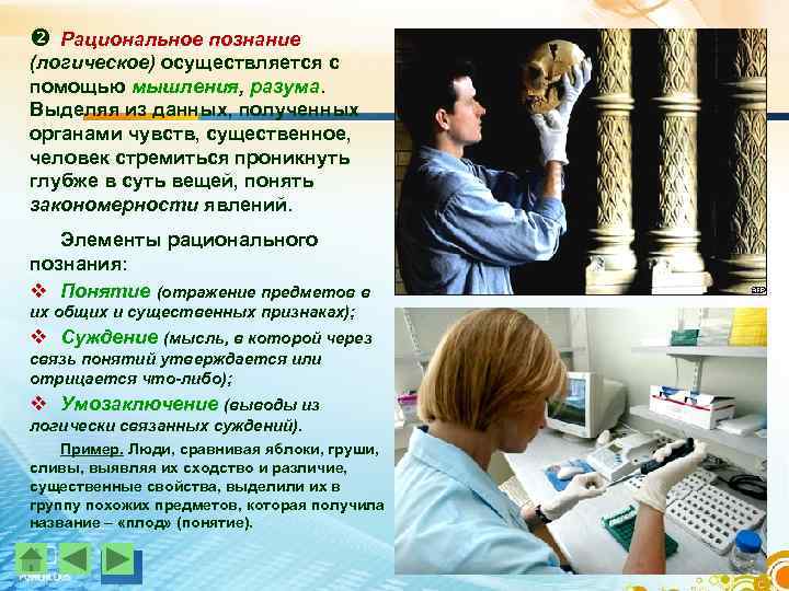  Рациональное познание (логическое) осуществляется с помощью мышления, разума. Выделяя из данных, полученных органами