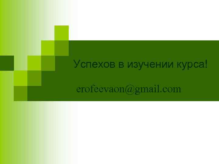 Успехов в изучении курса! erofeevaon@gmail. com 