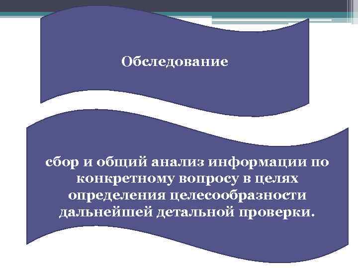 Обследование сбор и общий анализ информации по конкретному вопросу в целях определения целесообразности дальнейшей