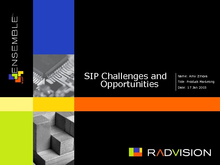SIP Challenges and Opportunities Name: Amir Zmora Title: Product Marketing Date: 17 Jan 2003