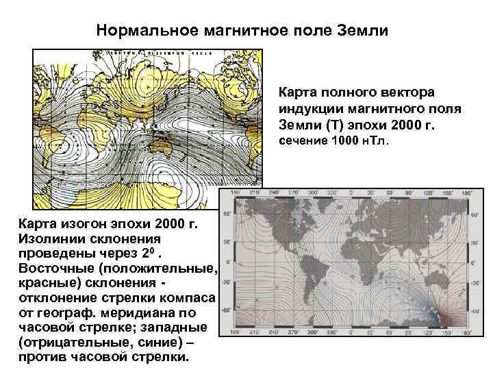 Нормальное магнитное поле Земли Карта полного вектора индукции магнитного поля Земли (Т) эпохи 2000