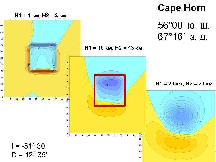 Cape Horn H 1 = 1 км, H 2 = 3 км 56° 00′