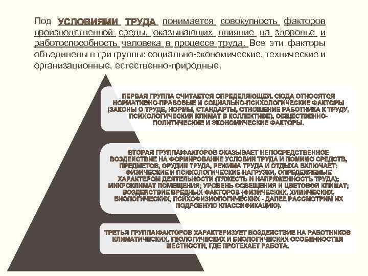 Под понимается совокупность факторов производственной среды, оказывающих влияние на здоровье и работоспособность человека в