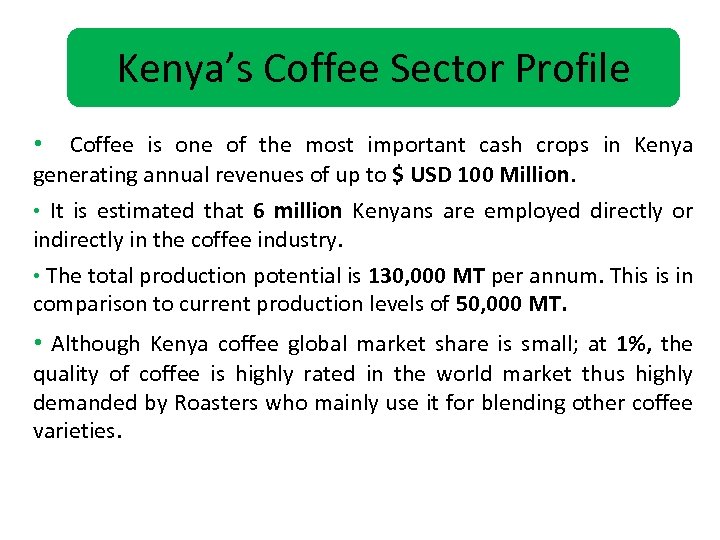 Kenya’s Coffee Sector Profile • Coffee is one of the most important cash crops
