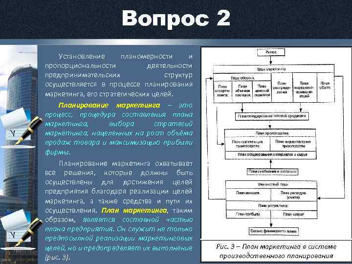 Вопрос 2 Установление планомерности и пропорциональности деятельности предпринимательских структур осуществляется в процессе планирования маркетинга,