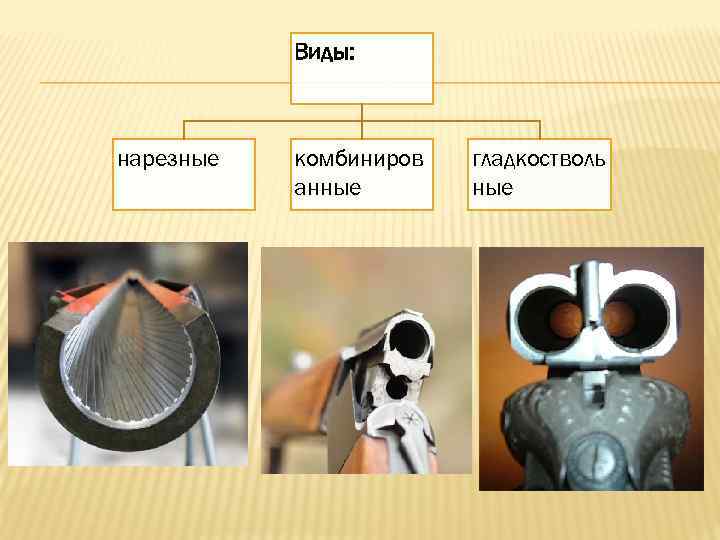 Виды: нарезные комбиниров анные гладкостволь ные 