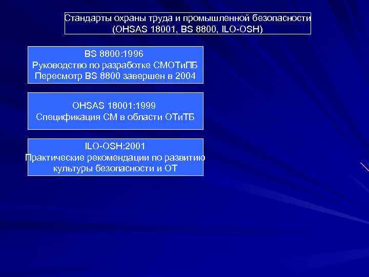 Стандарты охраны труда и промышленной безопасности (OHSAS 18001, BS 8800, ILO-OSH) BS 8800: 1996