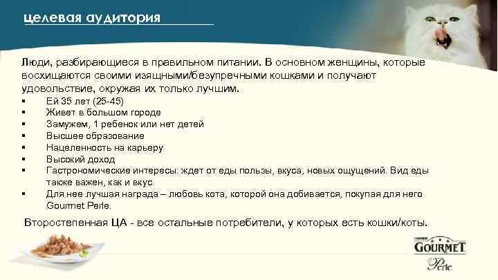 целевая аудитория Люди, разбирающиеся в правильном питании. В основном женщины, которые восхищаются своими изящными/безупречными